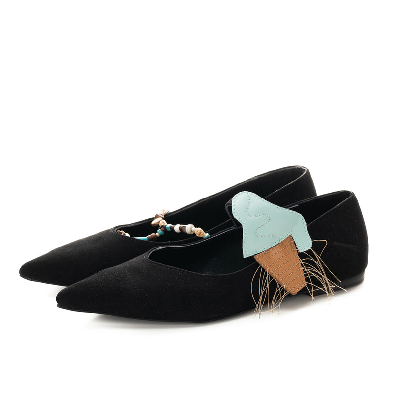 Black suede ballerinas with ice cream details