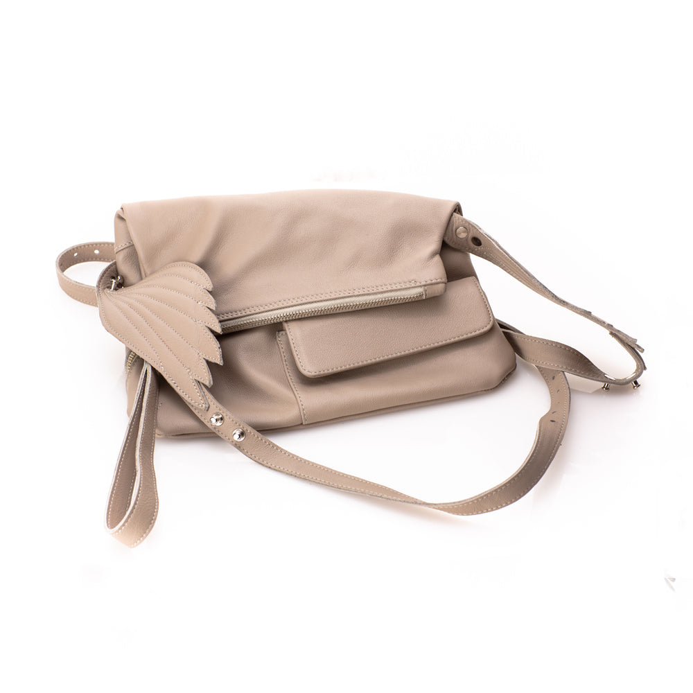 Fly Away With Me beige leather bum bag