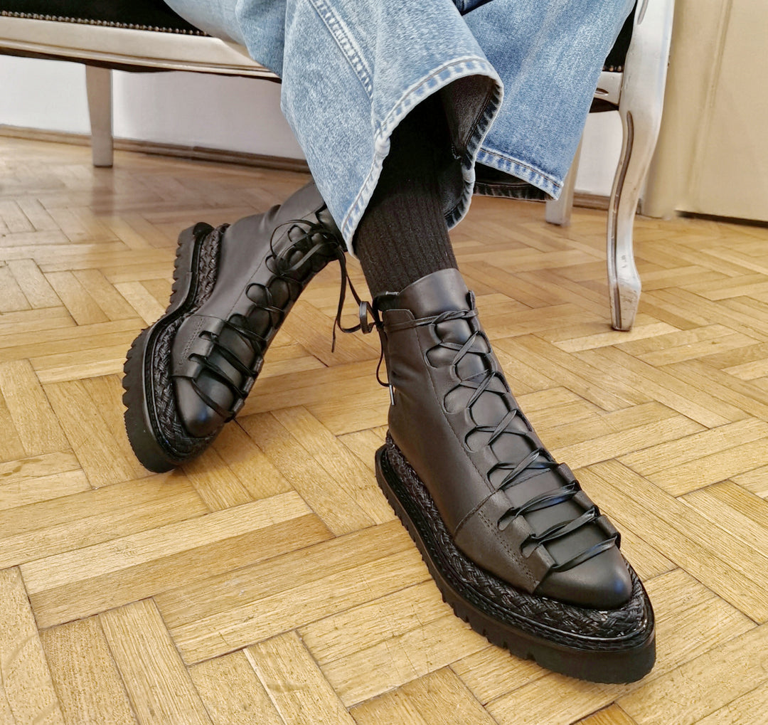 Minimalist flat platform boots for modern style