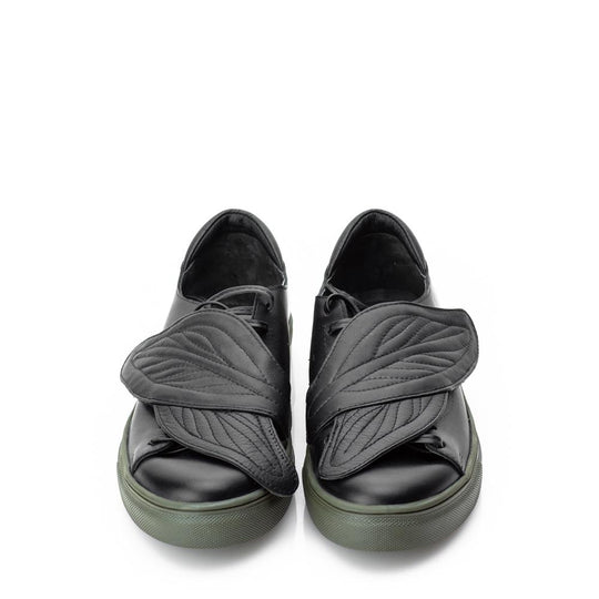 Leaves Hug black leather sneakers - khaki sole