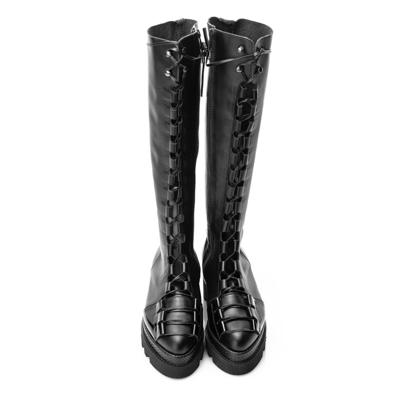 Urban Touch black leather lace-up boots