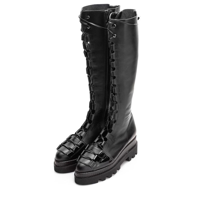 Urban Touch black leather lace-up boots