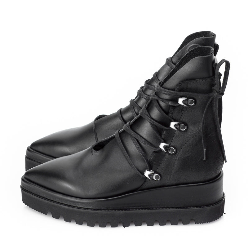 Urban style strappy black leather booties