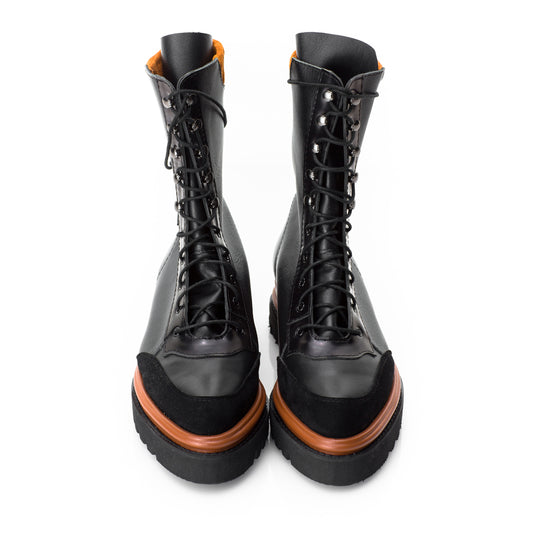 Designer black suede leather front detail boots