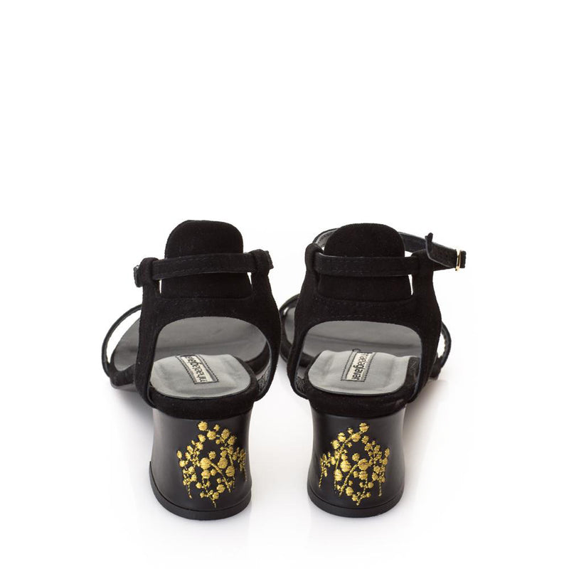 Lily of the Valley Black Suede Sandals