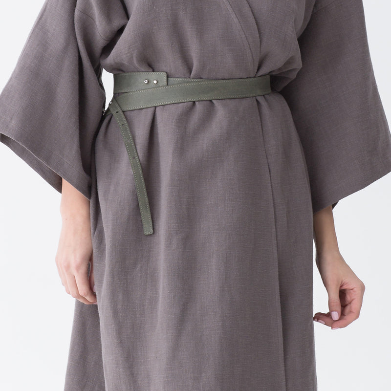 Two Lane khaki leather belt