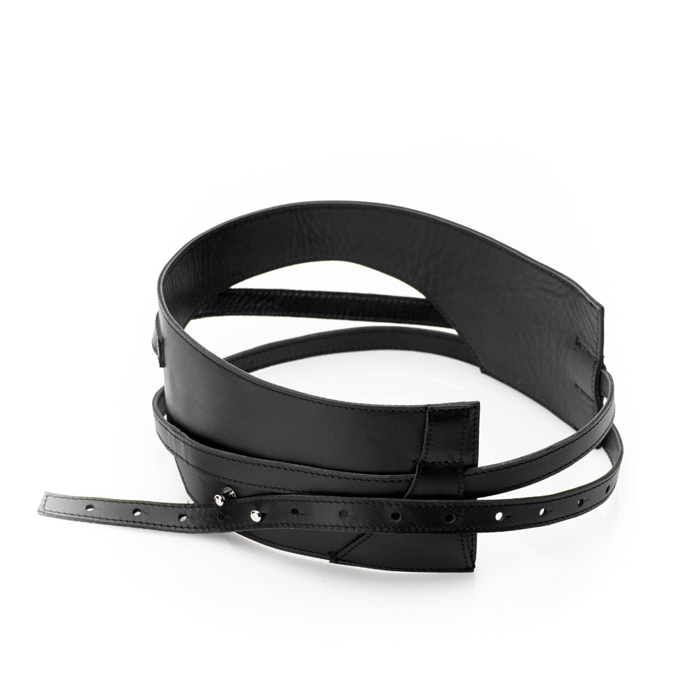 Asymmetrical black leather belt