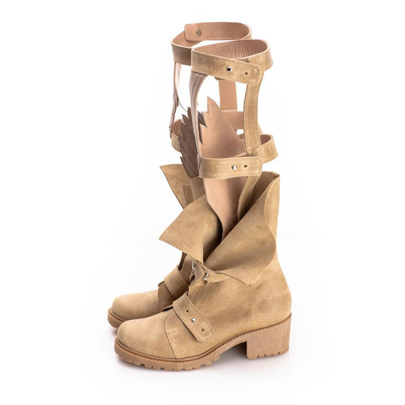 Fly with Me gladiator beige leather boots