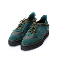 Green suede flat platform shoes