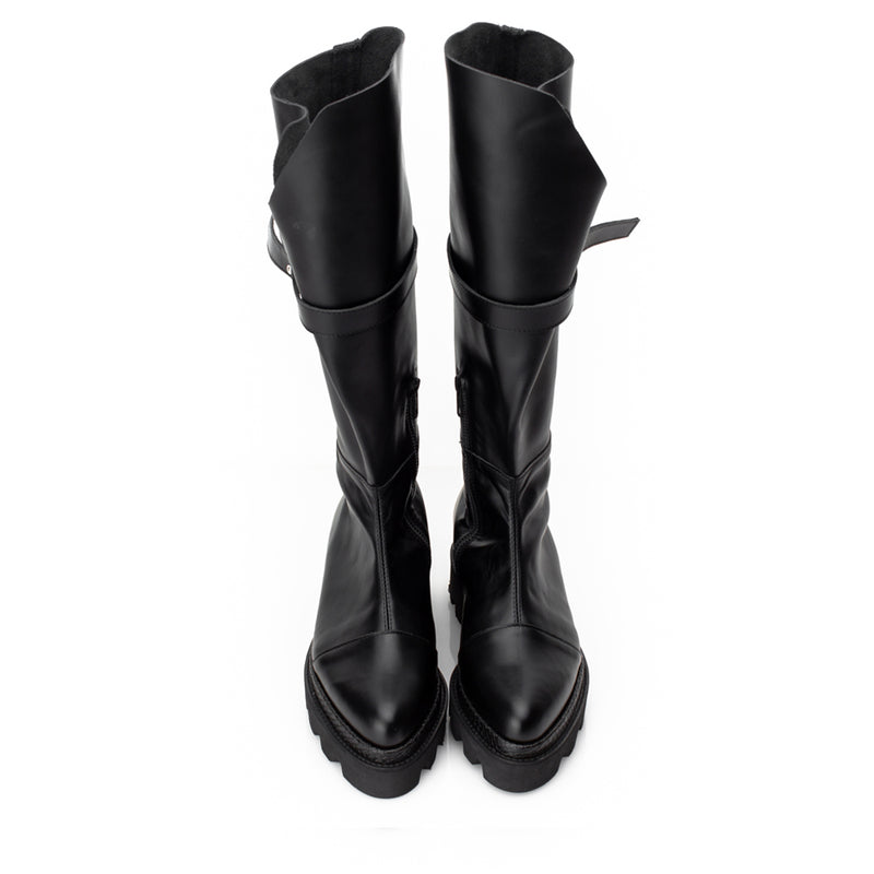 Folded Thoughts black leather boots