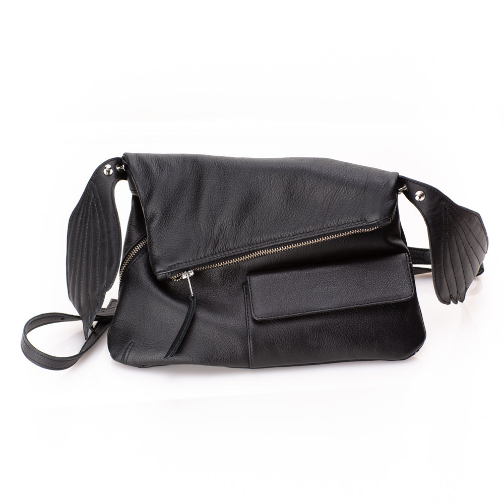 Fly Away With Me black leather bum bag