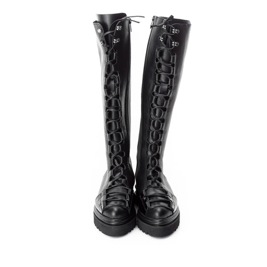 Glam Touch laced-up black leather boots