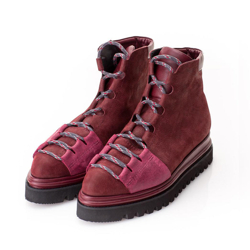 Bordeaux leather flat platform boots