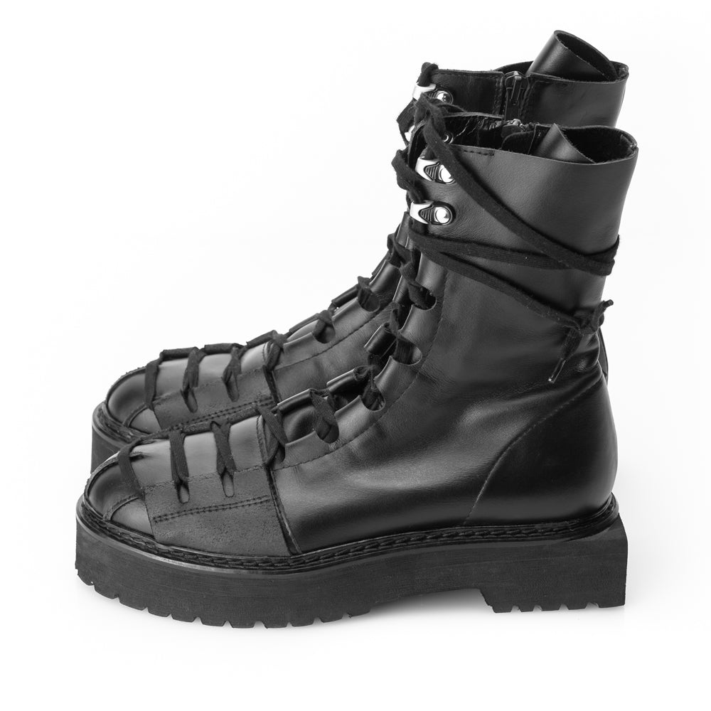 Reconstructed Base black leather boots