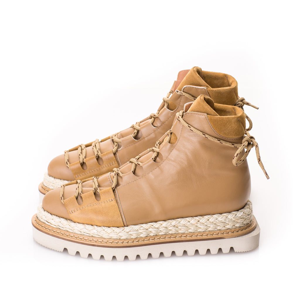 Beige leather stylish boots