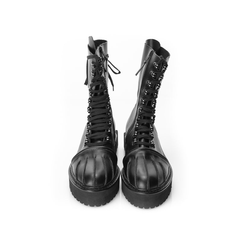 No Rules black leather lace-up boots