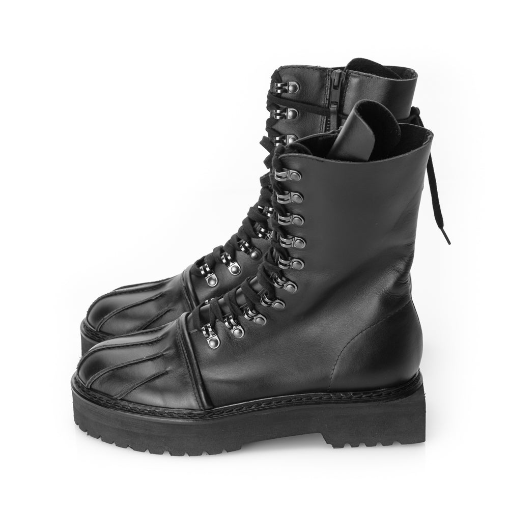 No Rules black leather lace-up boots