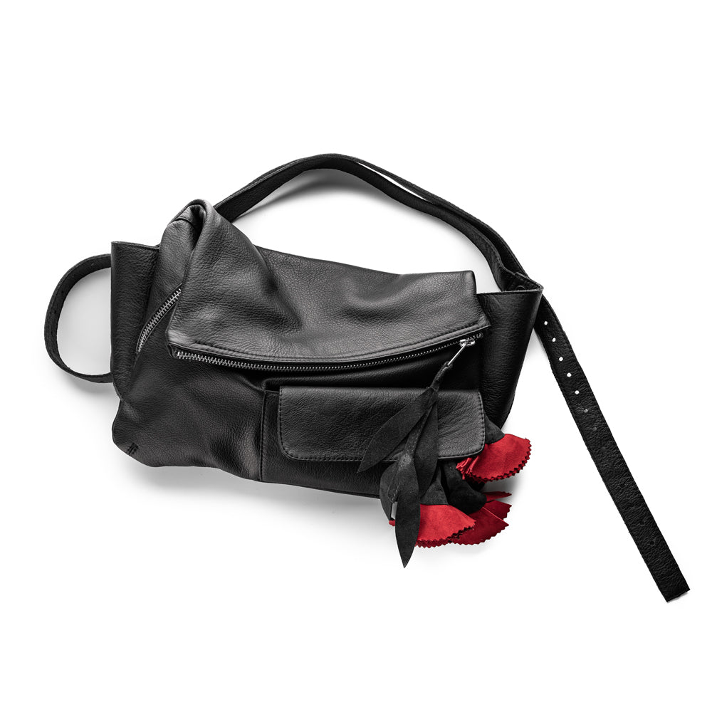 Make this flower great again black leather purse