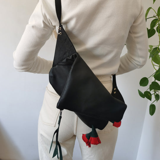 Make this flower great again black leather purse