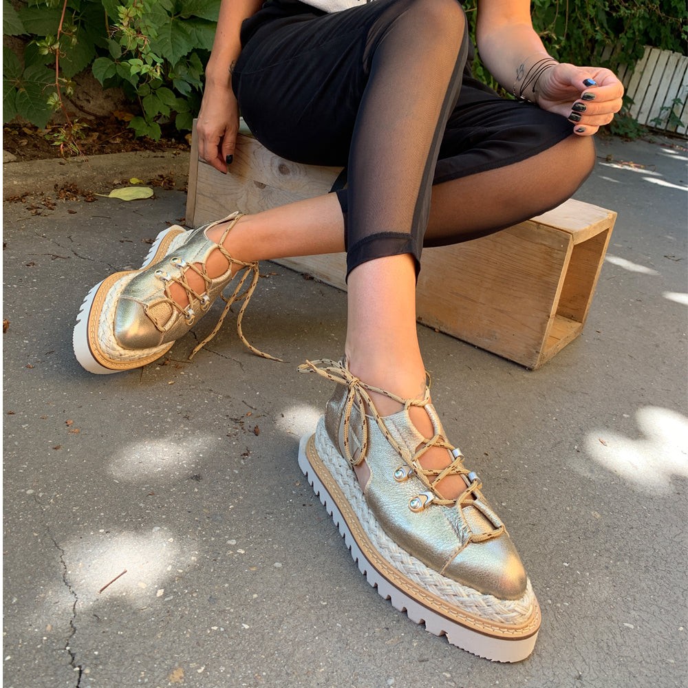 Golden leather stylish shoes