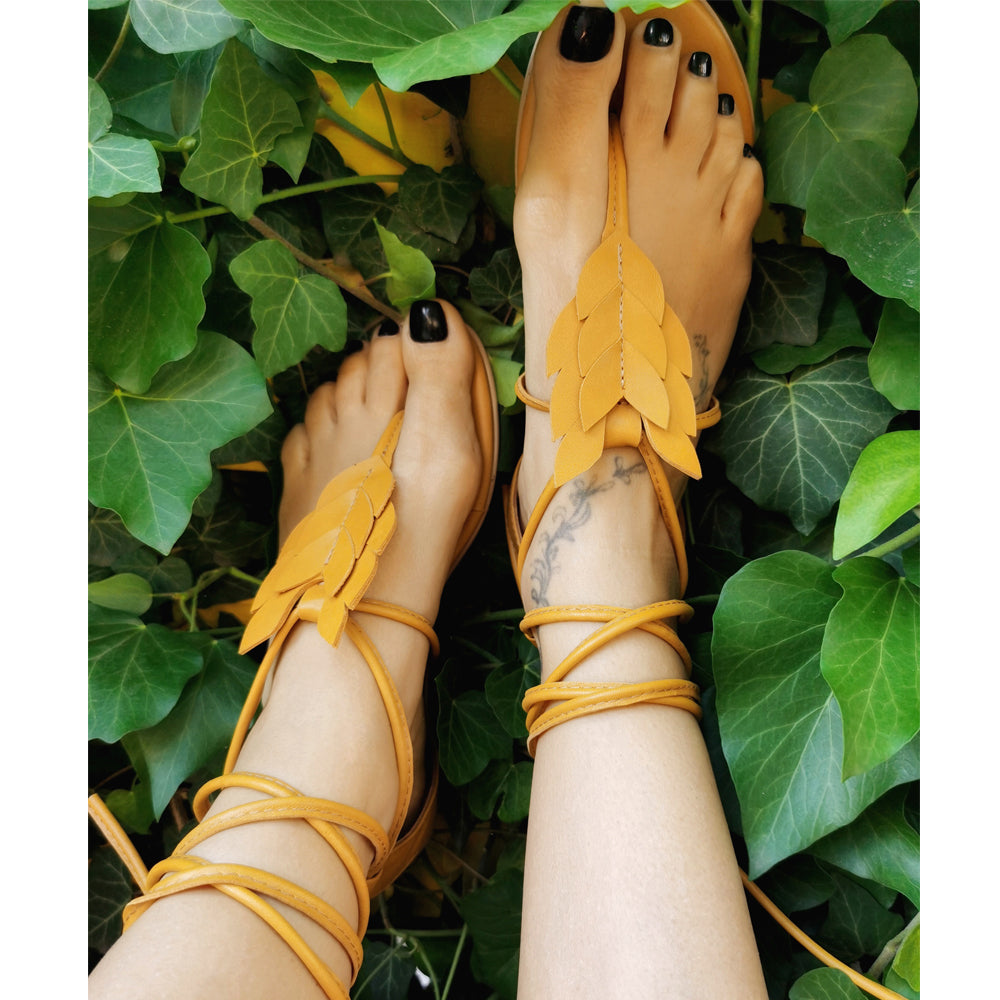 Summertime yellow leather sandals