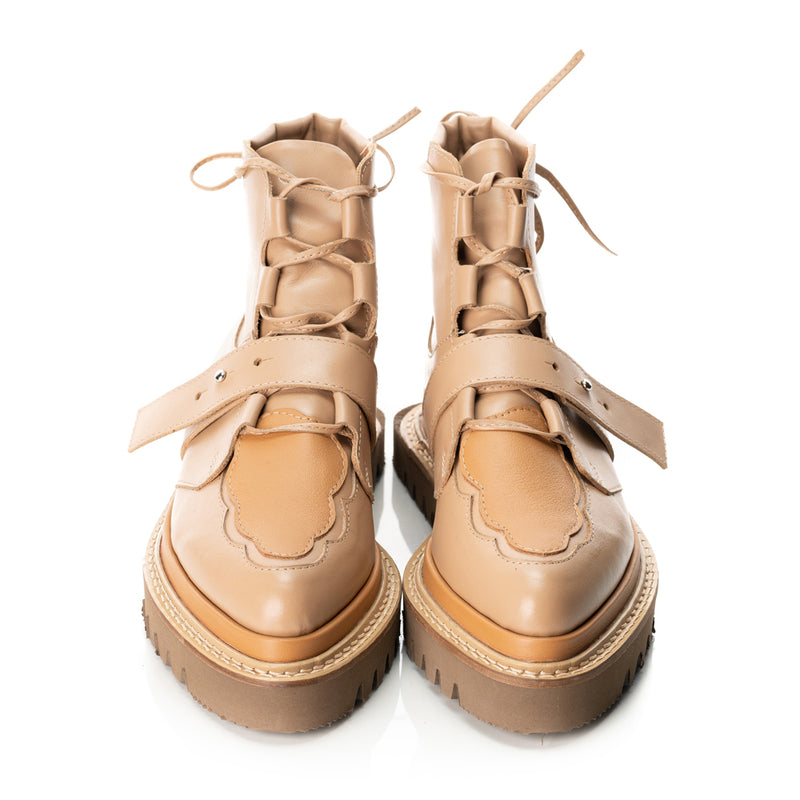 Beige festival lace-up boots