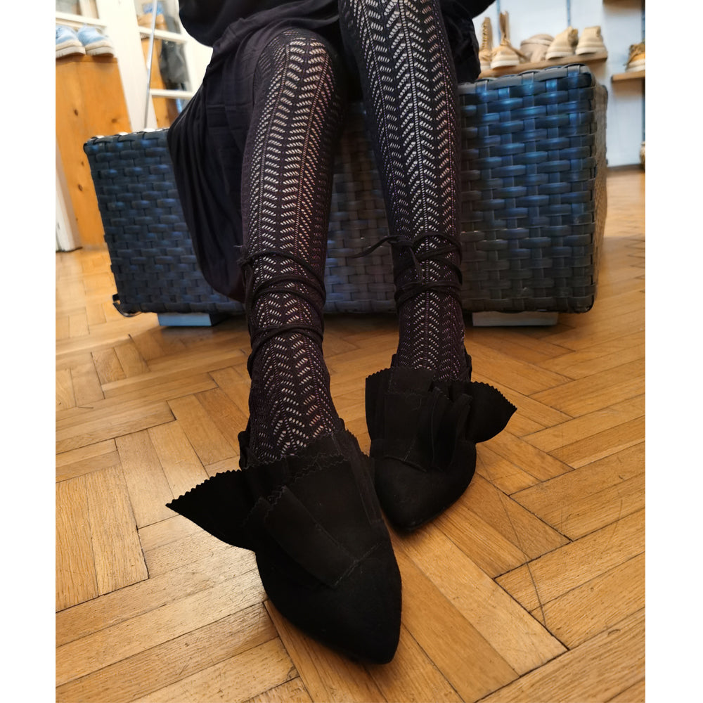 Black suede ballerinas with floral inspiration details, black sole and 2 cm heelsheels