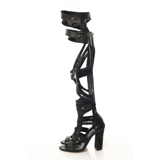 Bird Heels black leather gladiator sandals