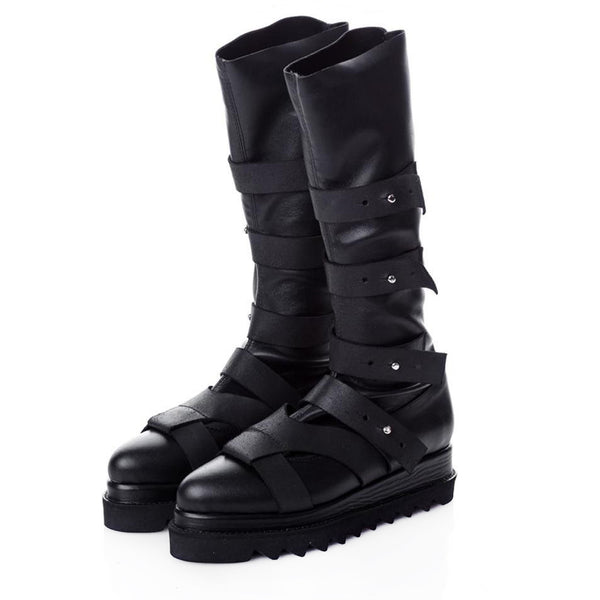 Easy Strappy black stretch boots
