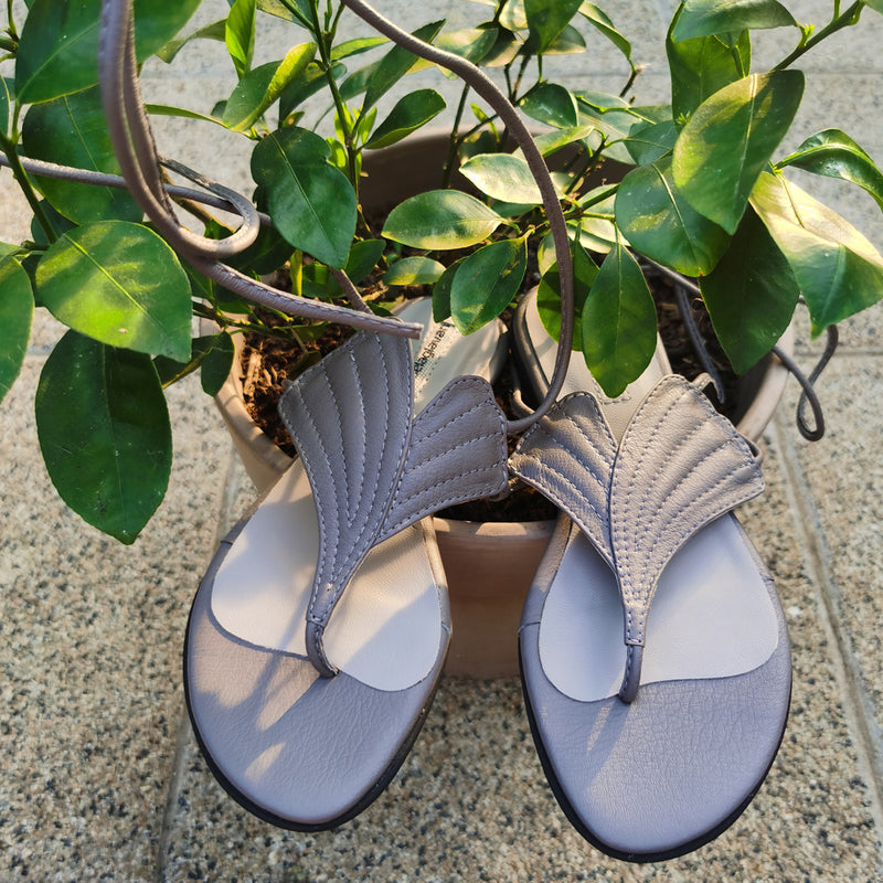 Leaves Anatomy- Grey leather Flat Sandals