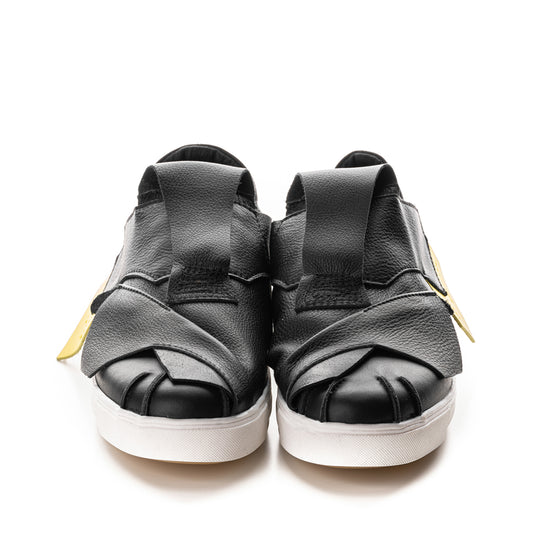Bold black leather sneakers