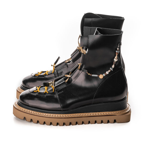  Cool designer boots with ochre yellow elastic details