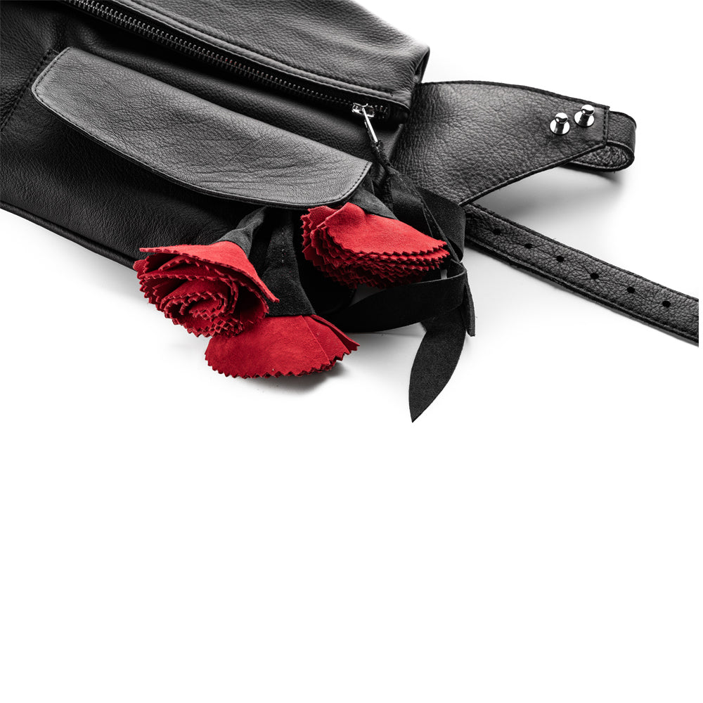 Make this flower great again black leather purse
