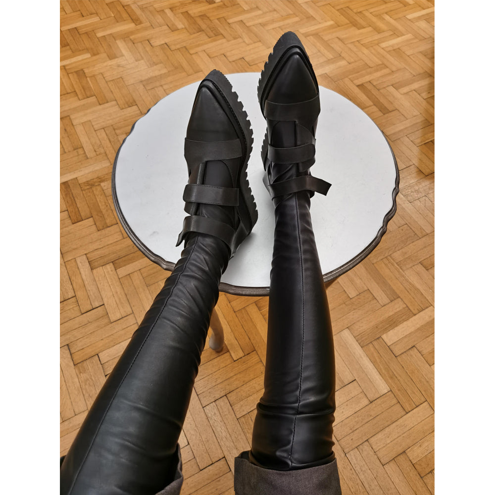 Black Folded black stretch boots - long version
