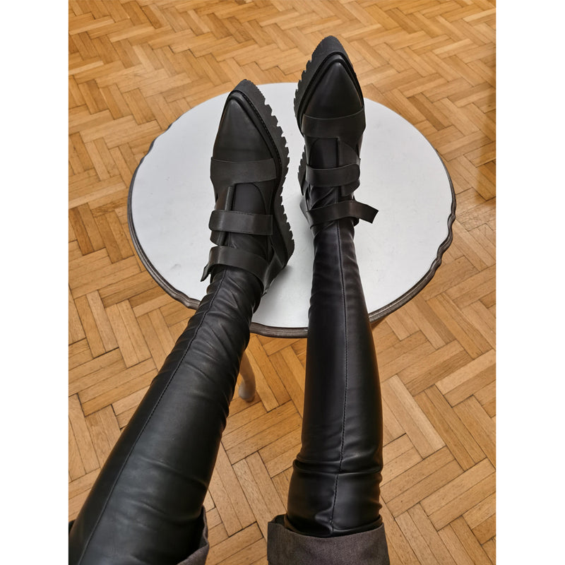 Black folded stretch long version boots