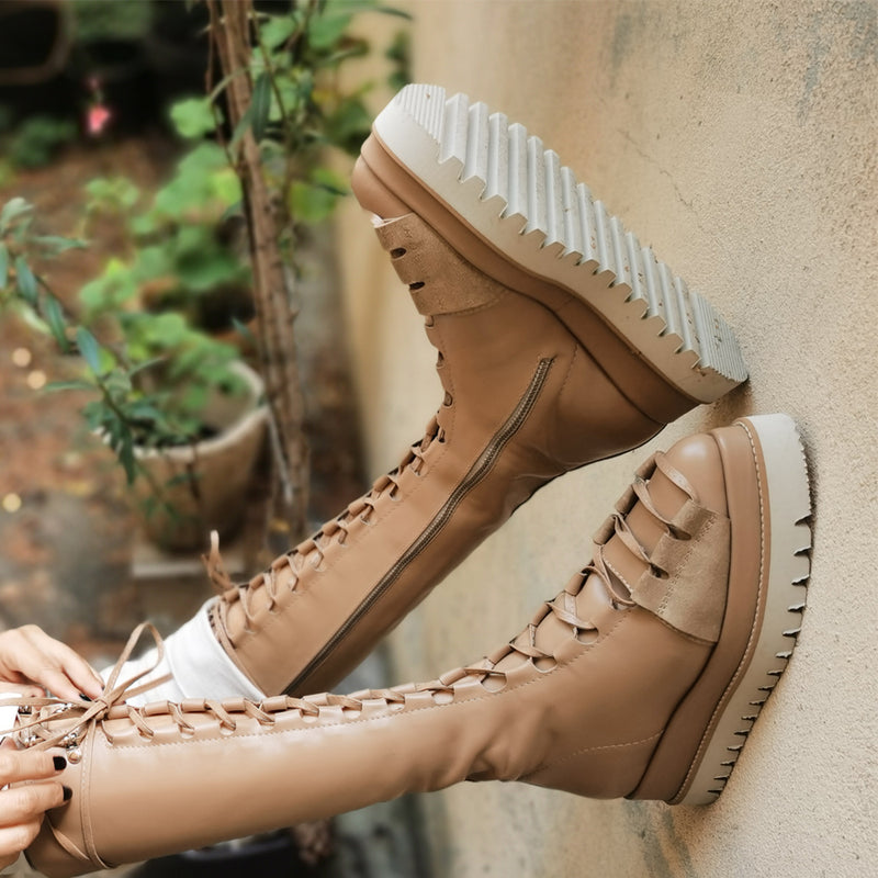 Urban Touch beige leather boots