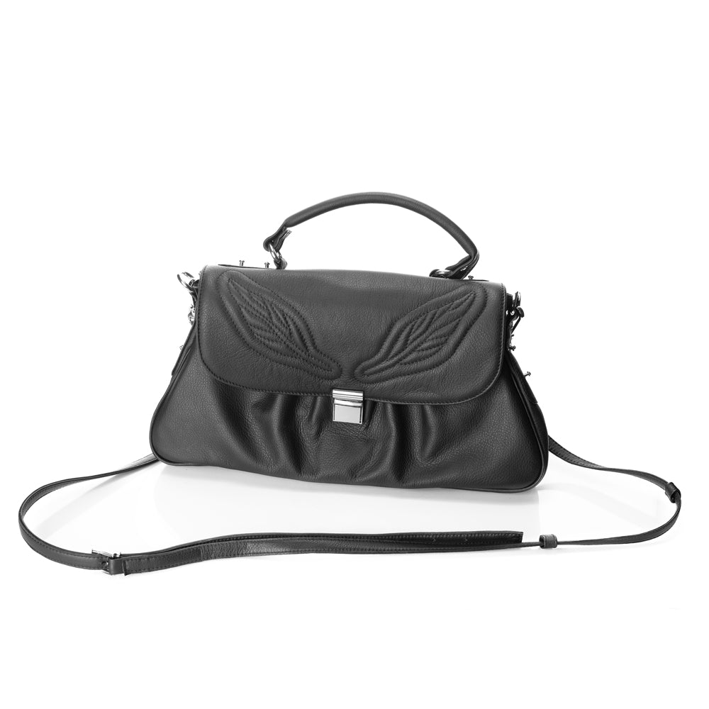 Lady-like black leather spring bag