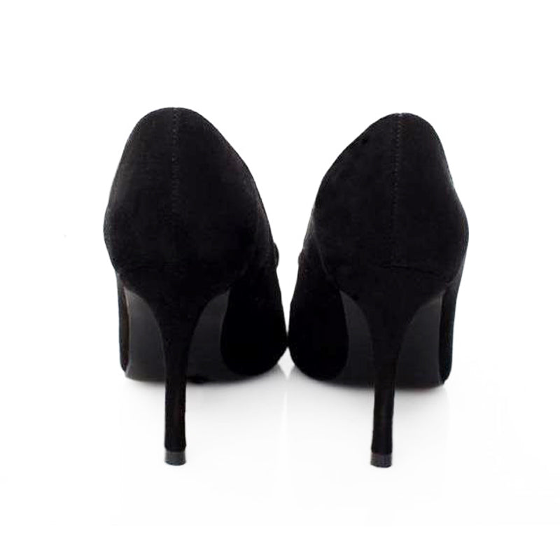 Bow of Circles black leather pointed pumps