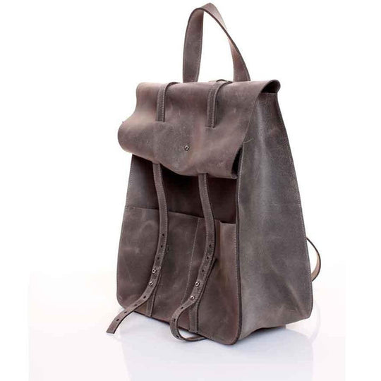 Folded Flap grey leather backpack