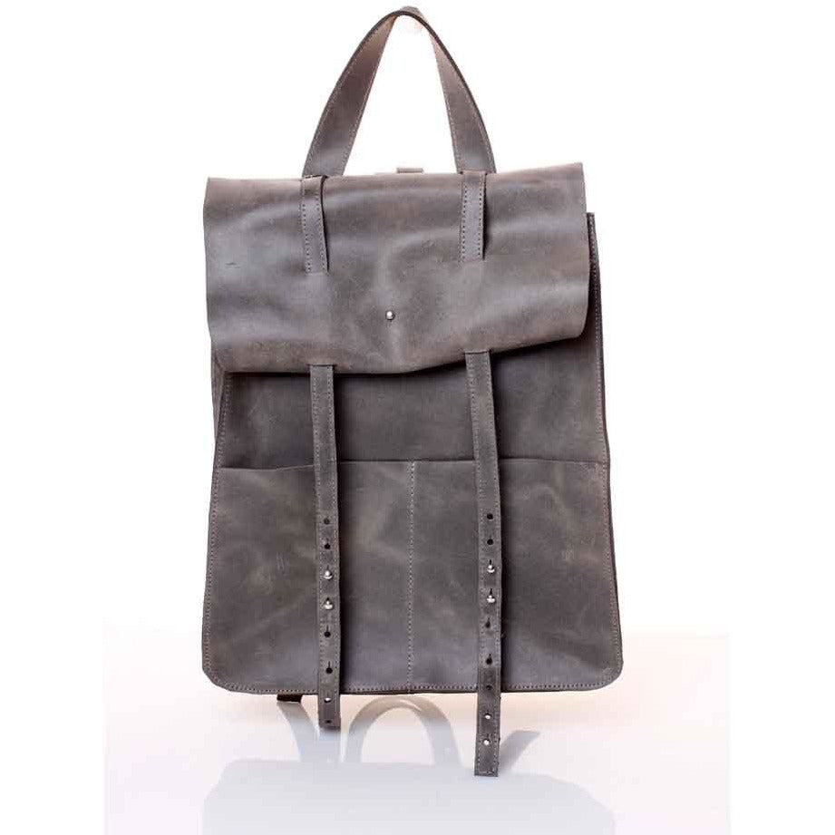 Folded Flap grey leather backpack