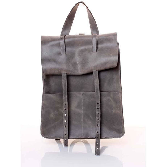 Folded Flap grey leather backpack
