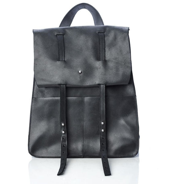 Folded Flap Black Backpack