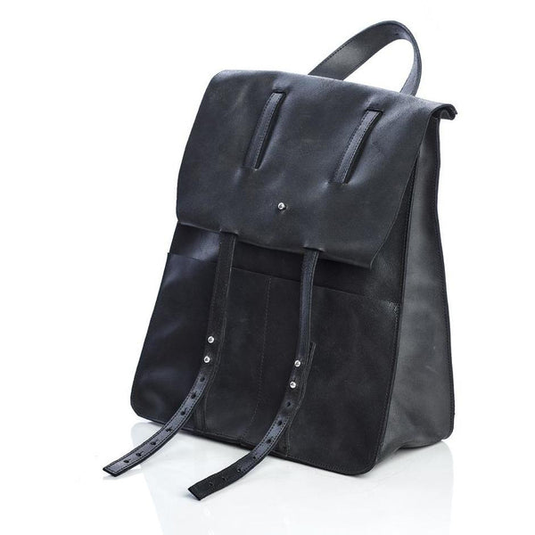 Folded Flap Black Backpack