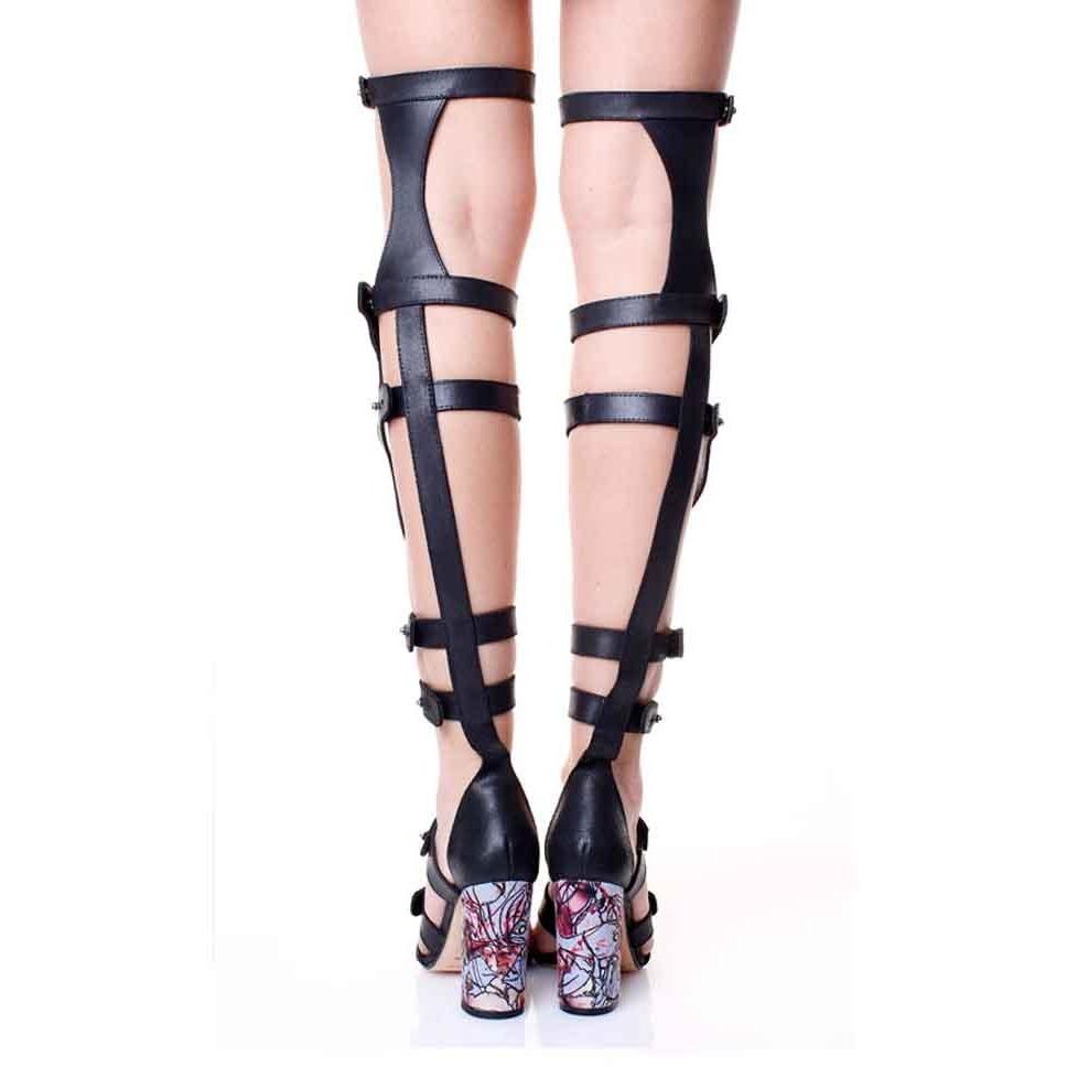 Black Knee High Gladiator Heels New In Box Size 6 - KreziCart