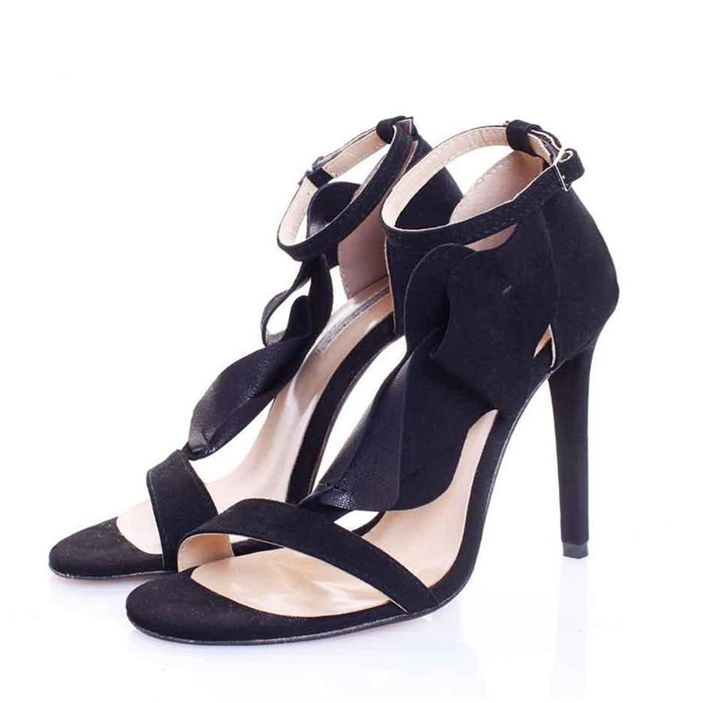 Strappy Flowers Black Suede Sandals