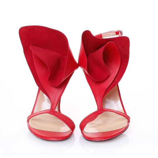 Floral Strap red suede sandals