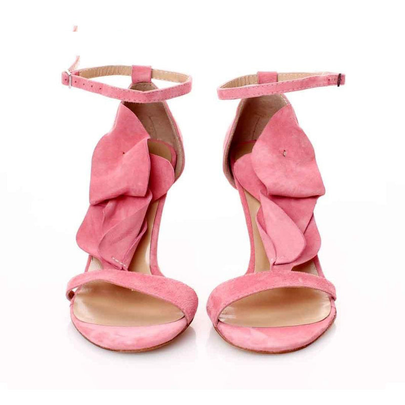 Strappy Flowers Pink Suede Sandals