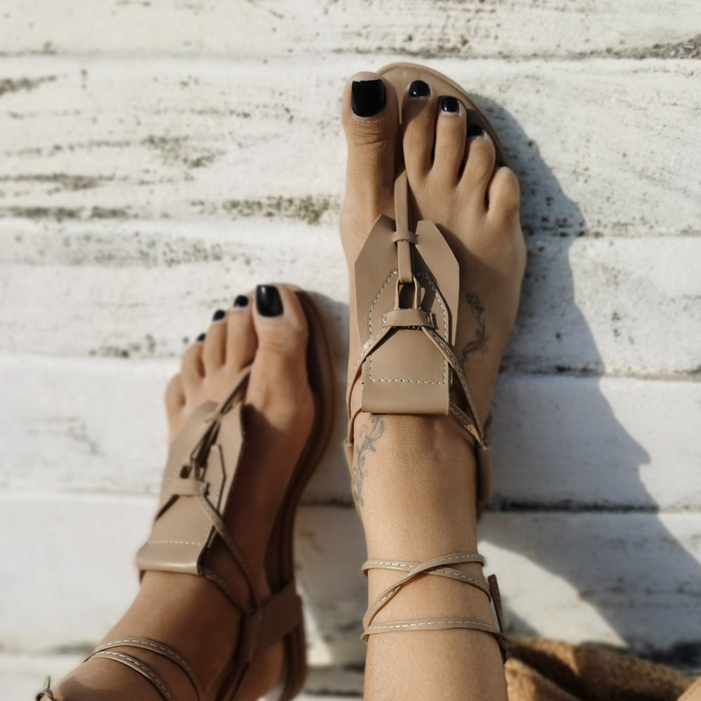 Geometrical Sense- Beige Flat Sandals
