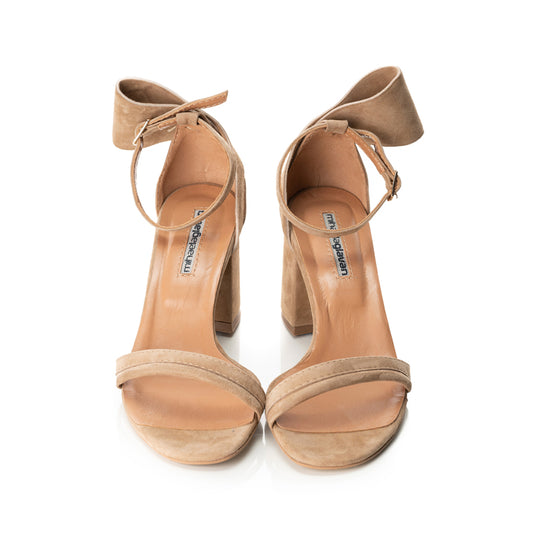 Back to bow beige suede sandals