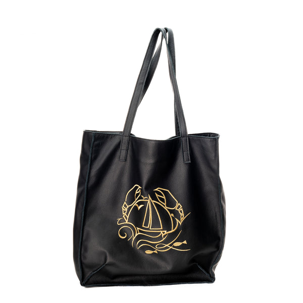 Seaside greetings black leather bag
